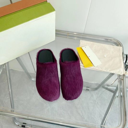 Marni Long Hair Calfskin Fussbett Sabot Burgundy