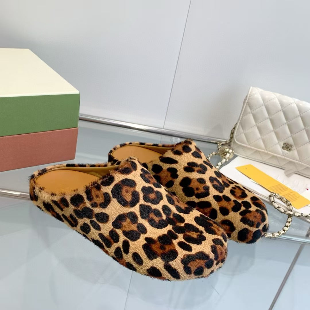 Marni Long Hair Calfskin Fussbett Sabot Leopard