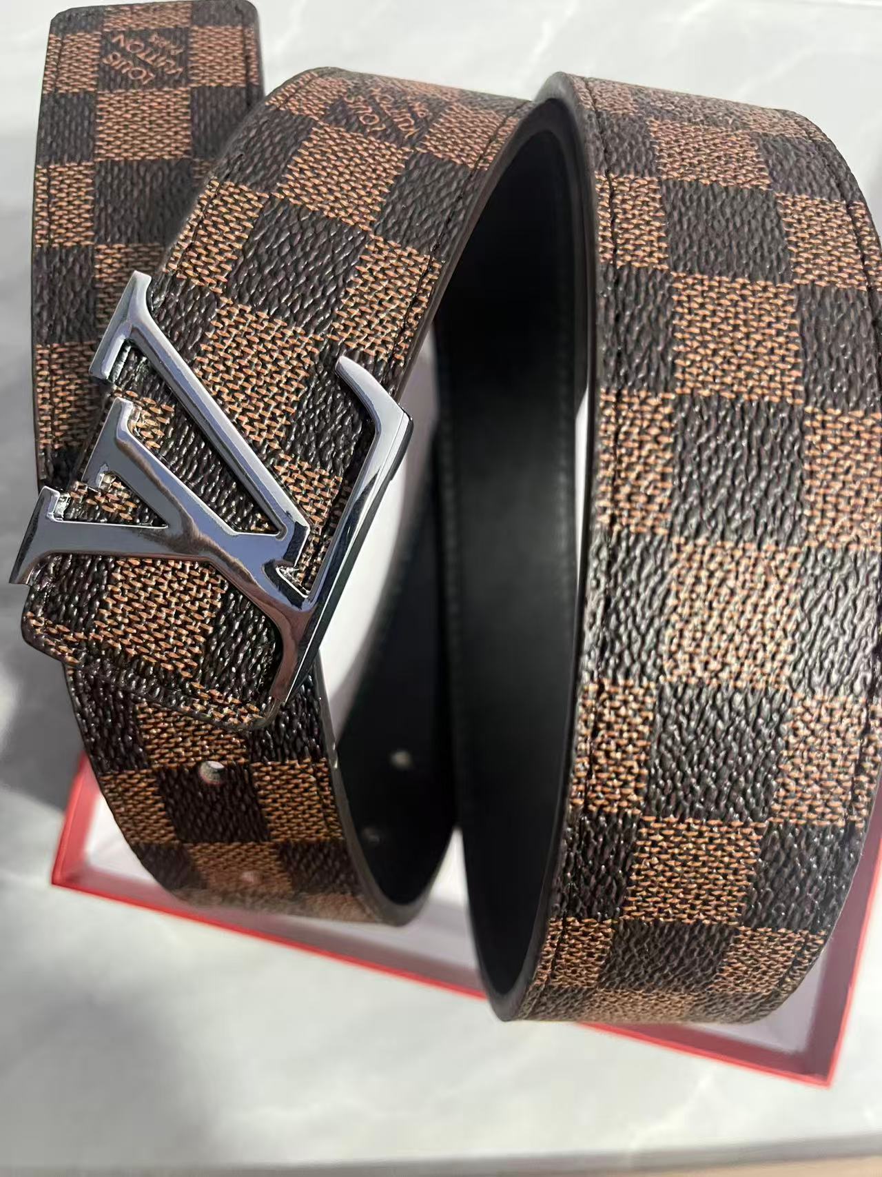 Brown Damier Ebene Belt Silver Buckle