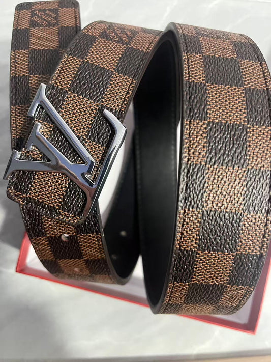 Brown Damier Ebene Belt Silver Buckle