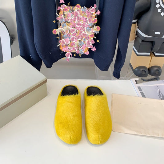 Marni Long Hair Calfskin Fussbett Sabot Yellow
