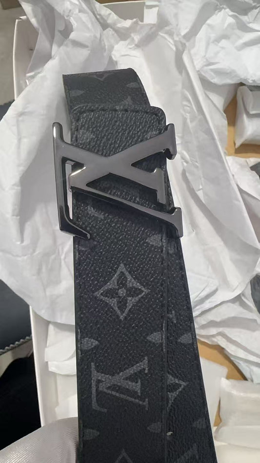 Black Monogram Eclipse Belt Triple Black Buckle