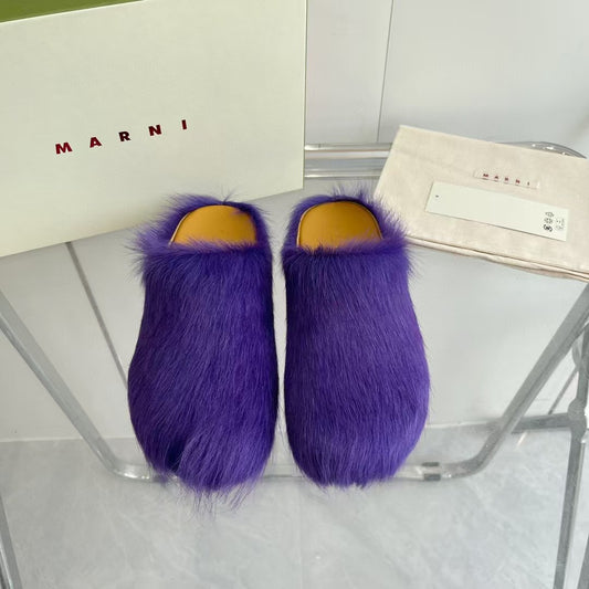 Marni Long Hair Calfskin Fussbett Sabot Purple