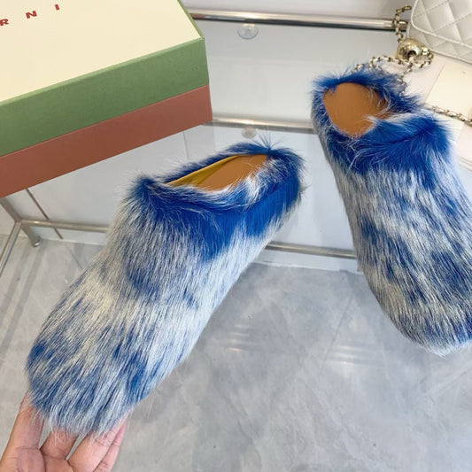 Marni Piel de becerro de pelo largo Fussbett Sabot Blanco Azul