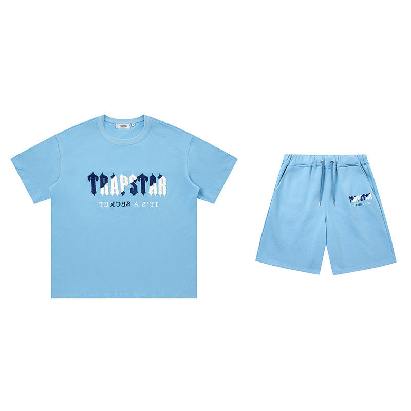 Trapstar Chenille Decoded Short Set Aqua Blue