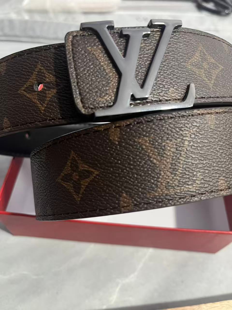 Brown Monogram Eclipse Belt Triple Black Buckle
