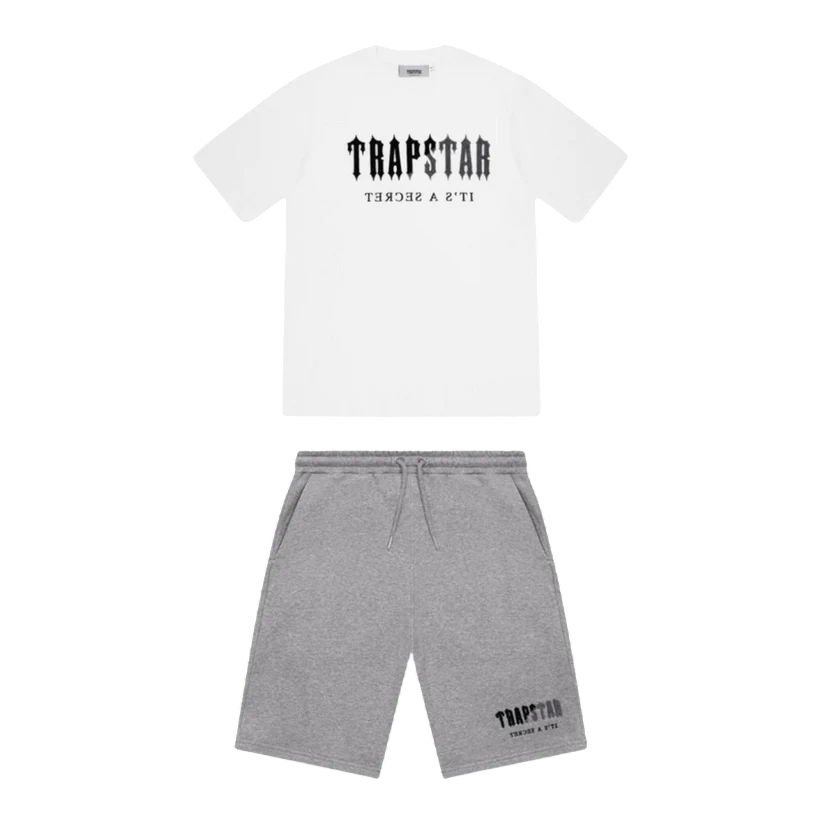 Trapstar Chenille Decoded Short Set White/Black/Grey