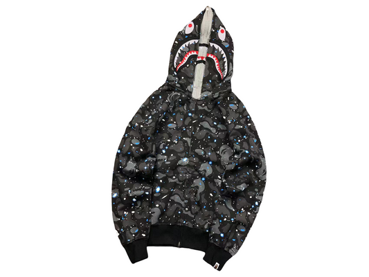 BAPE Camo Shark Wide Full Zip Double Hoodie Black Multi