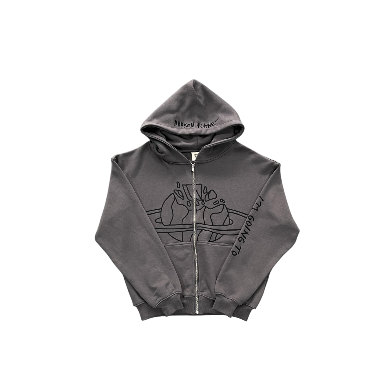 Broken Planet Going To Outer Space Zip Hoodie Grey