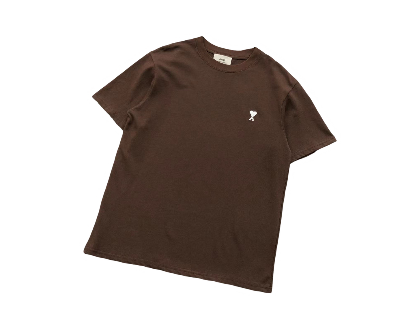 AMI Paris White Heart Tee Brown