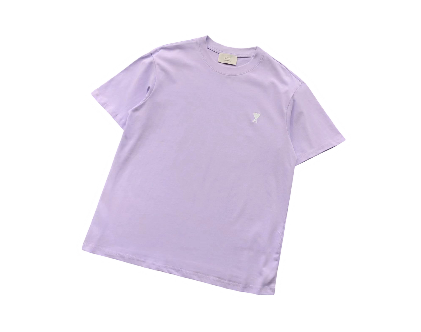 AMI Paris White Heart Tee Lavender