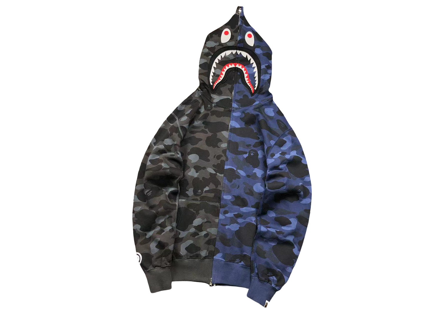 BAPE Split Camo Shark Full Zip Hoodie Black/Navy