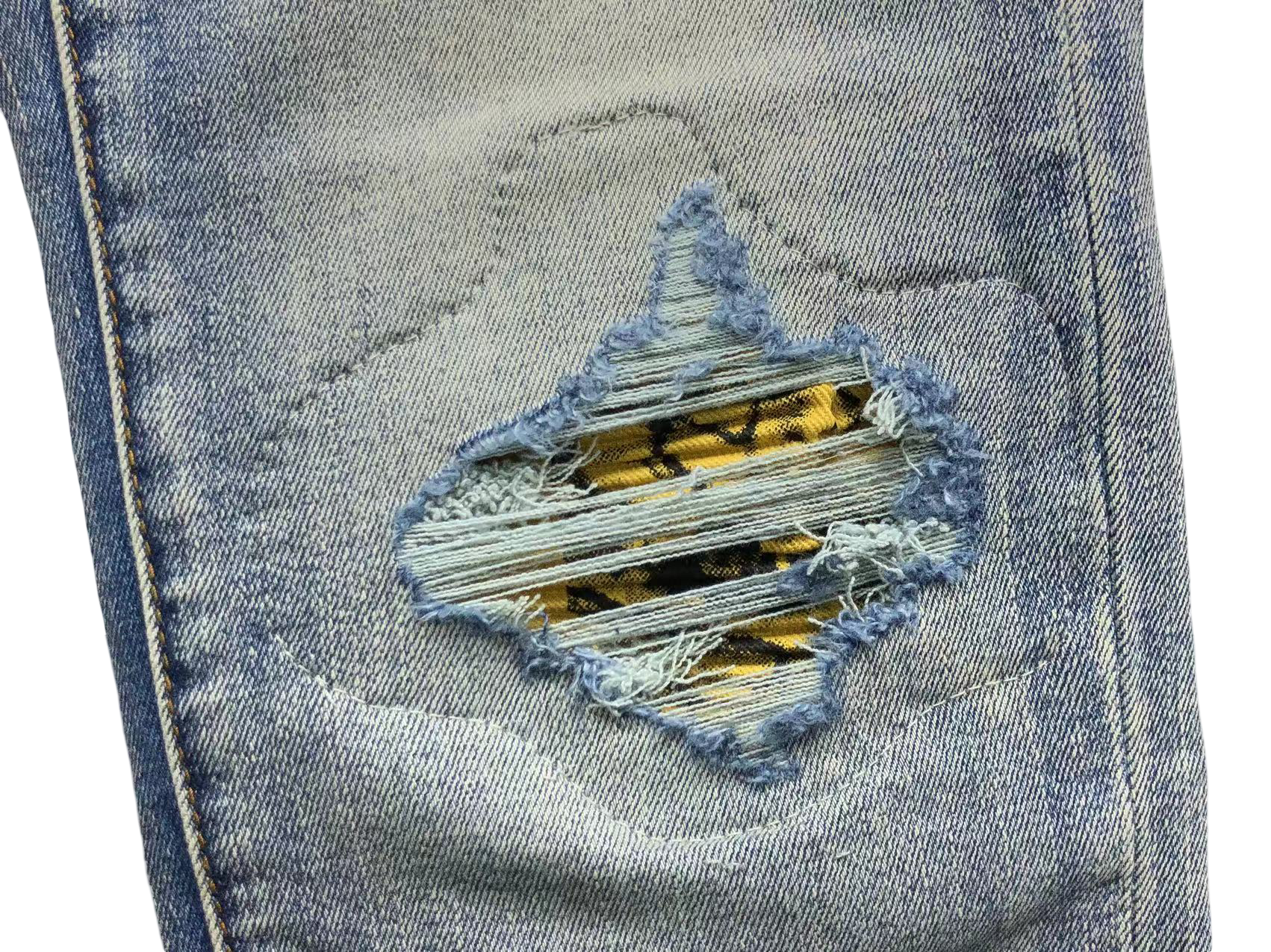 AMIRI Black Yellow Hole Denim Jeans Blue