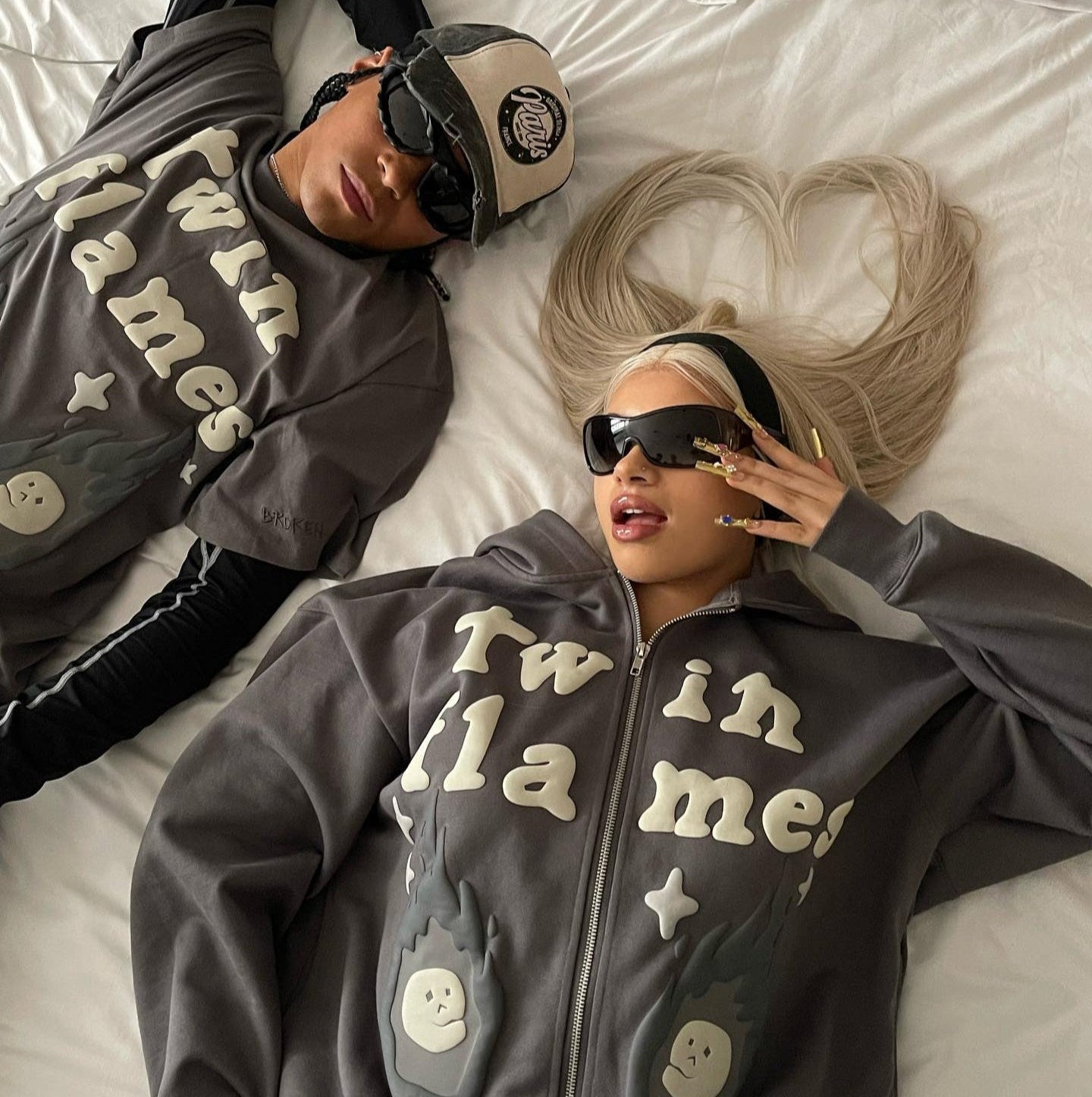 Broken Planet Twin Flames Zip Hoodie Grey
