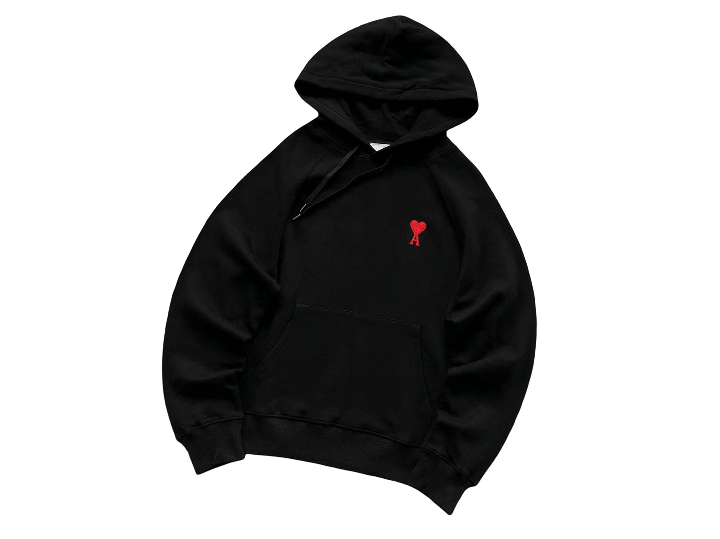 AMI Paris Red Heart Hoodie Black