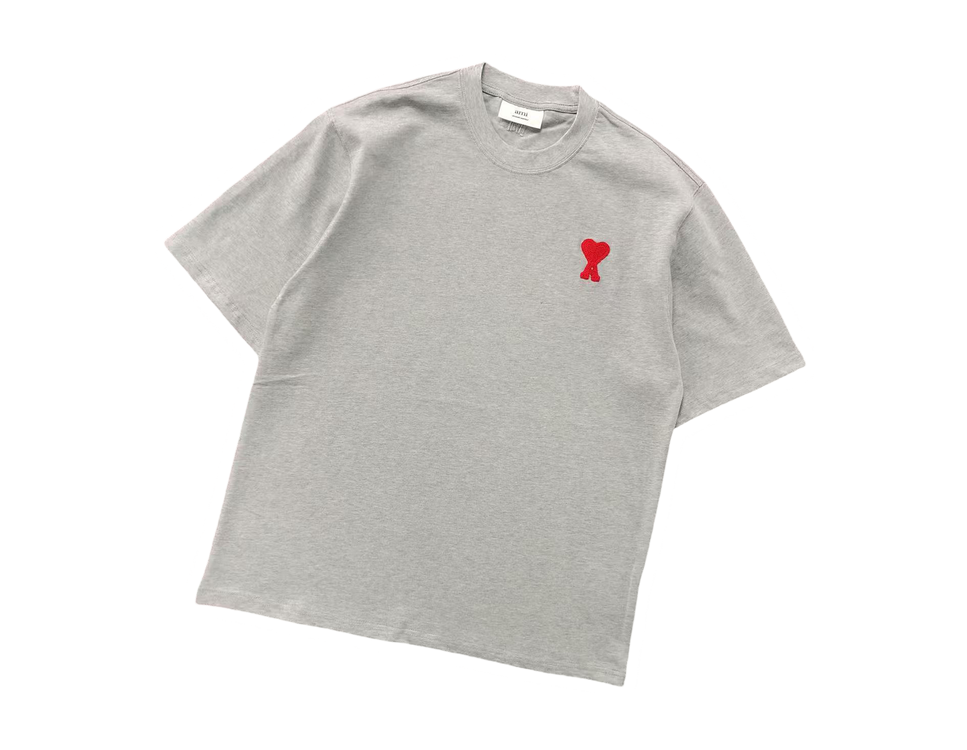 AMI Paris Signature Red Tee Grey