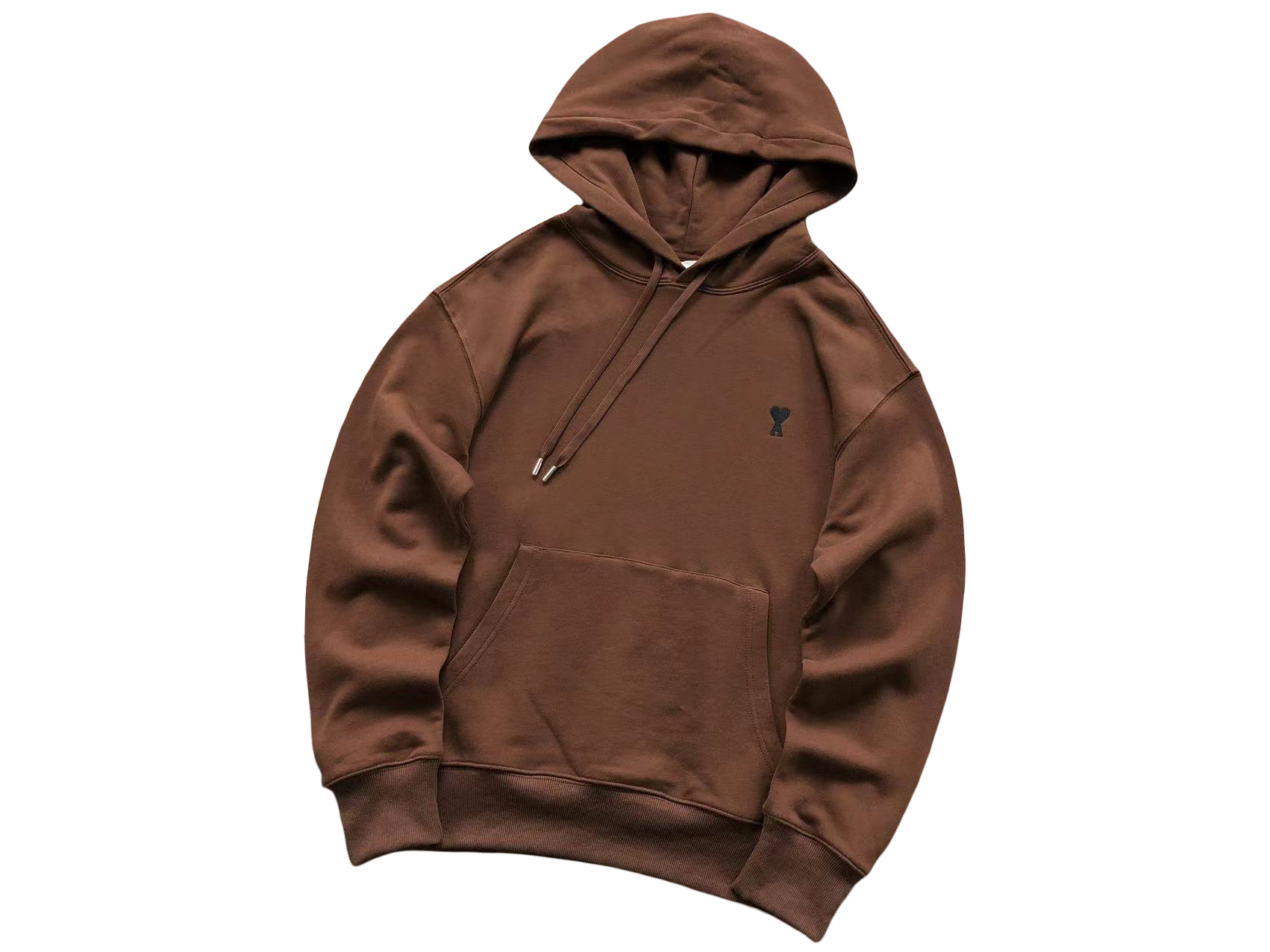 AMI Paris Black Heart Hoodie Brown