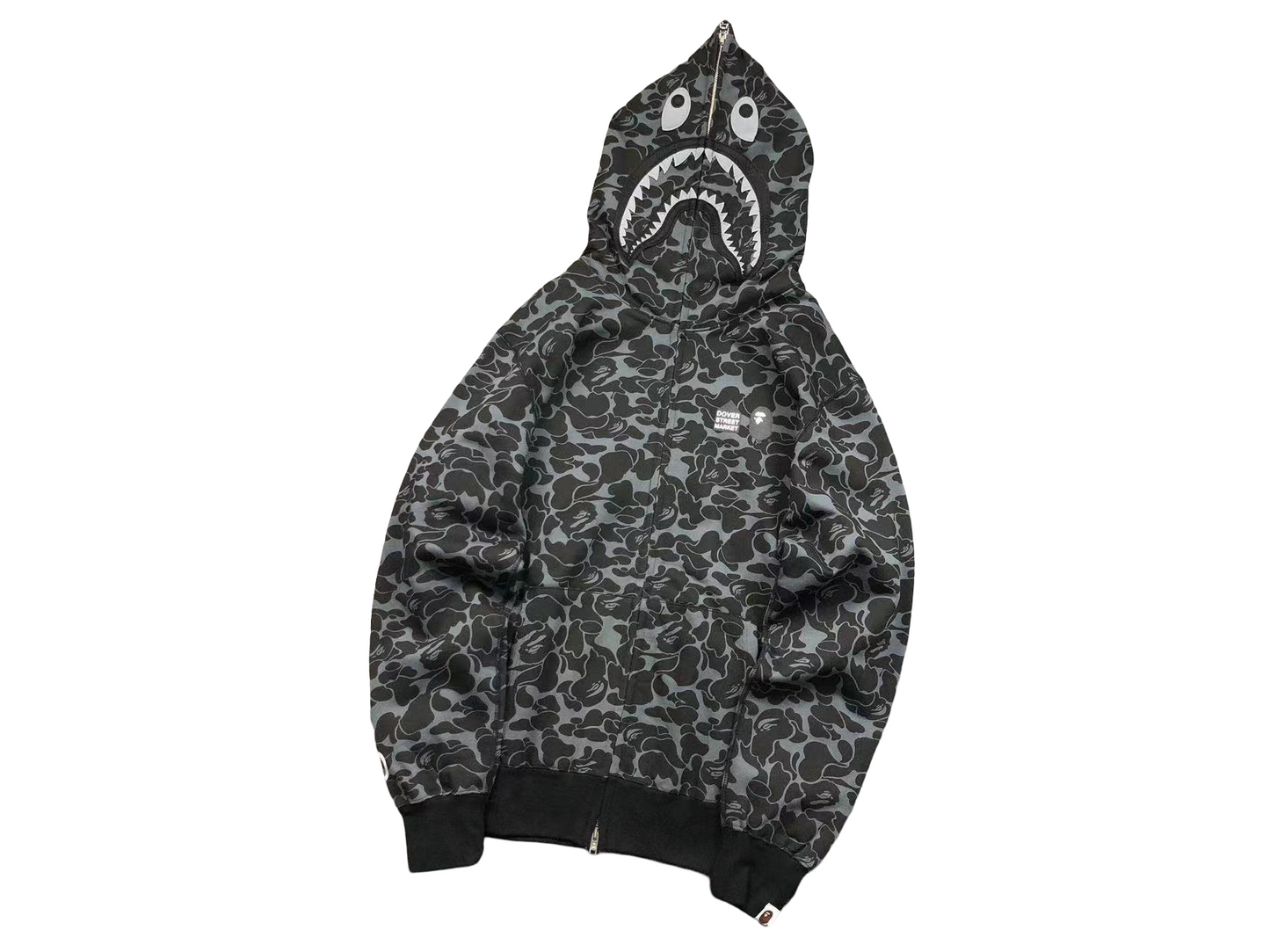 BAPE x Dover Street Market Camo Shark Full Zip Hoodie Black