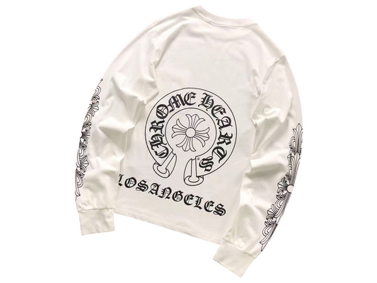 Chrome Hearts Horseshoe Cross Logo Longsleeve White