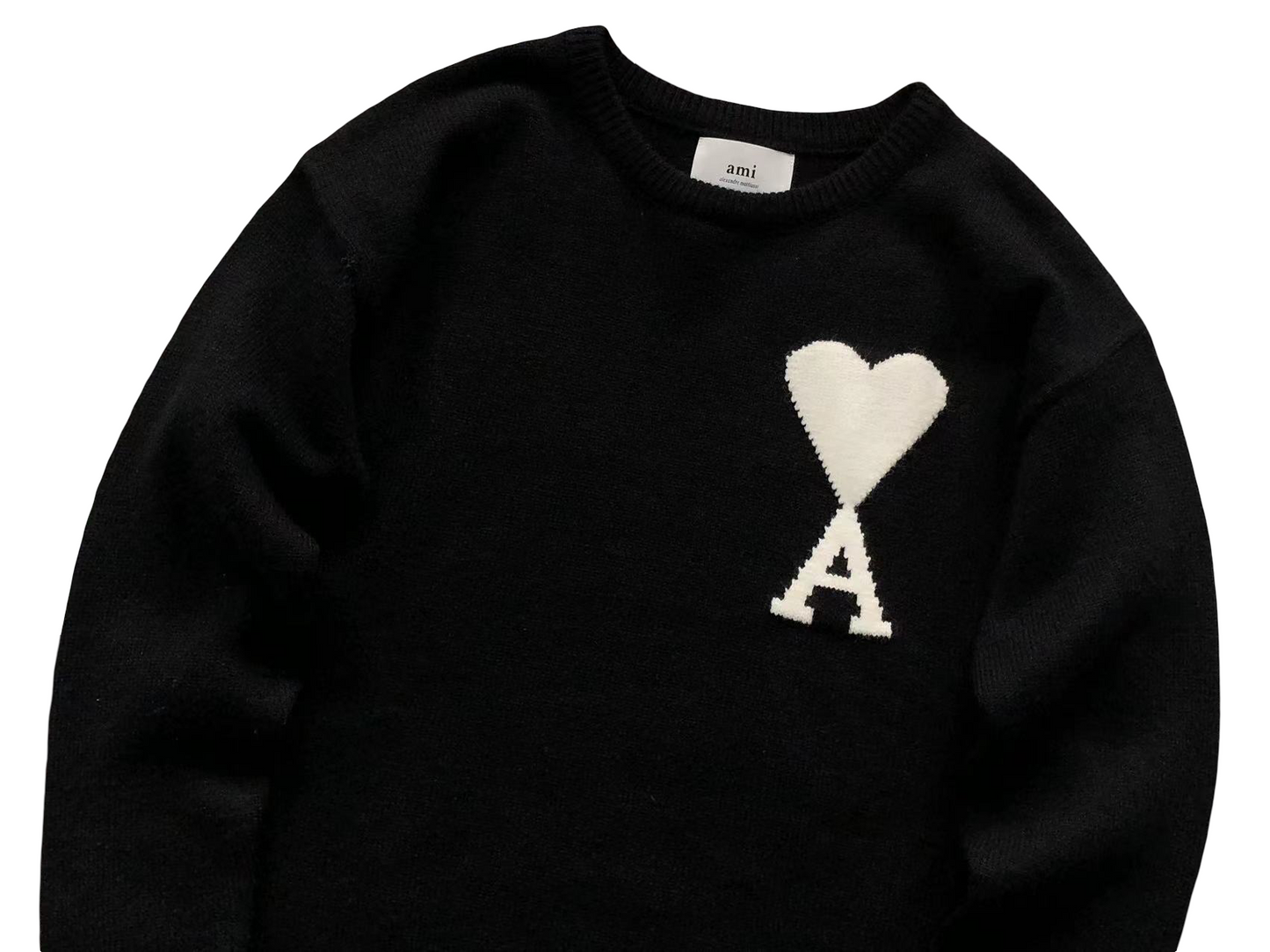 AMI Paris Maxi White Heart Knit Sweater Black