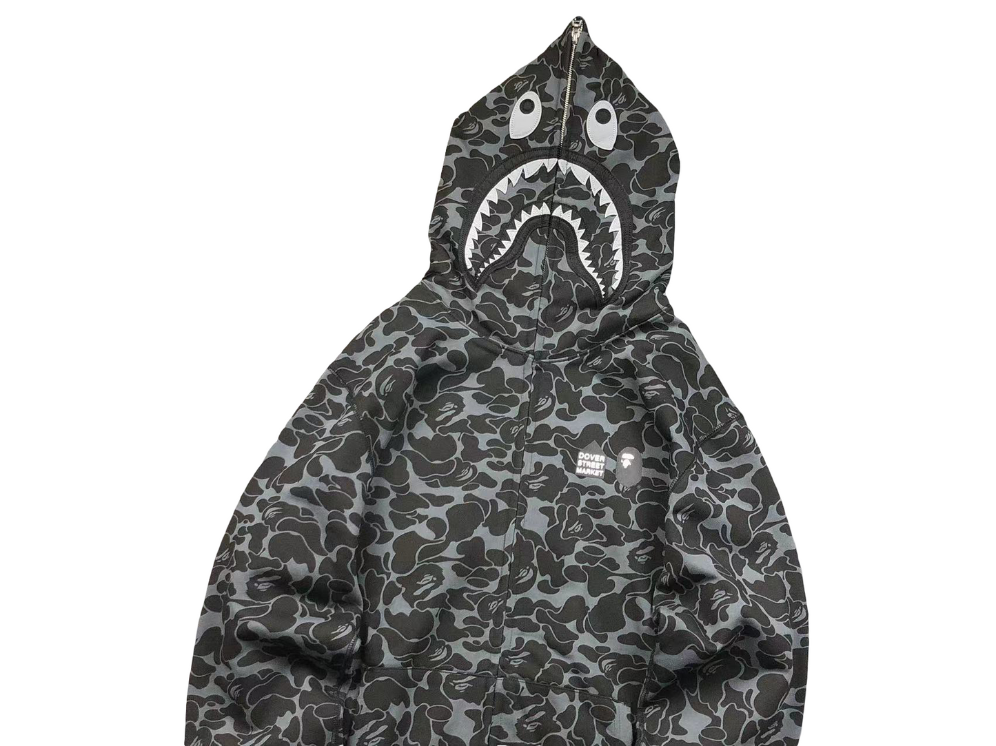 BAPE x Dover Street Market Camo Shark Full Zip Hoodie Black