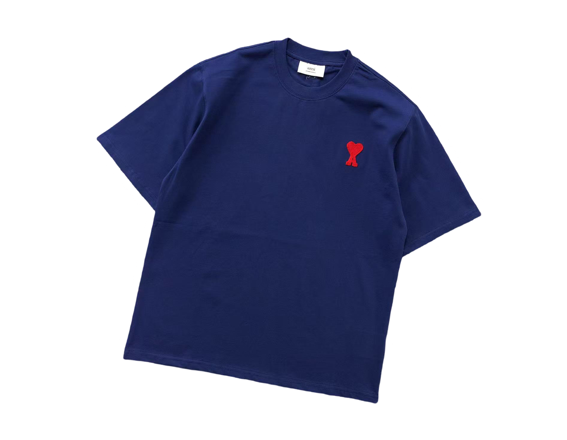 AMI Paris Signature Red Tee Navy