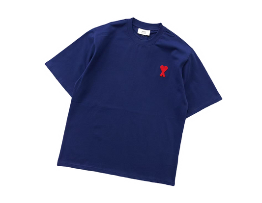 AMI Paris Signature Red Tee Navy