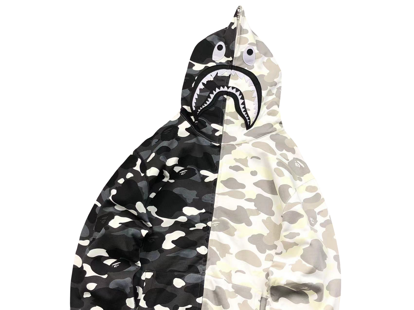 BAPE Split Camo Shark Full Zip Hoodie Black/White