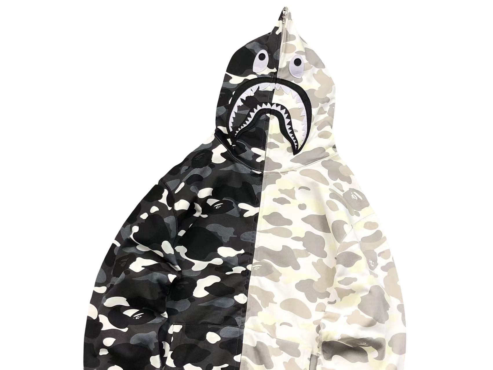 BAPE Split Camo Shark Full Zip Hoodie Black/White