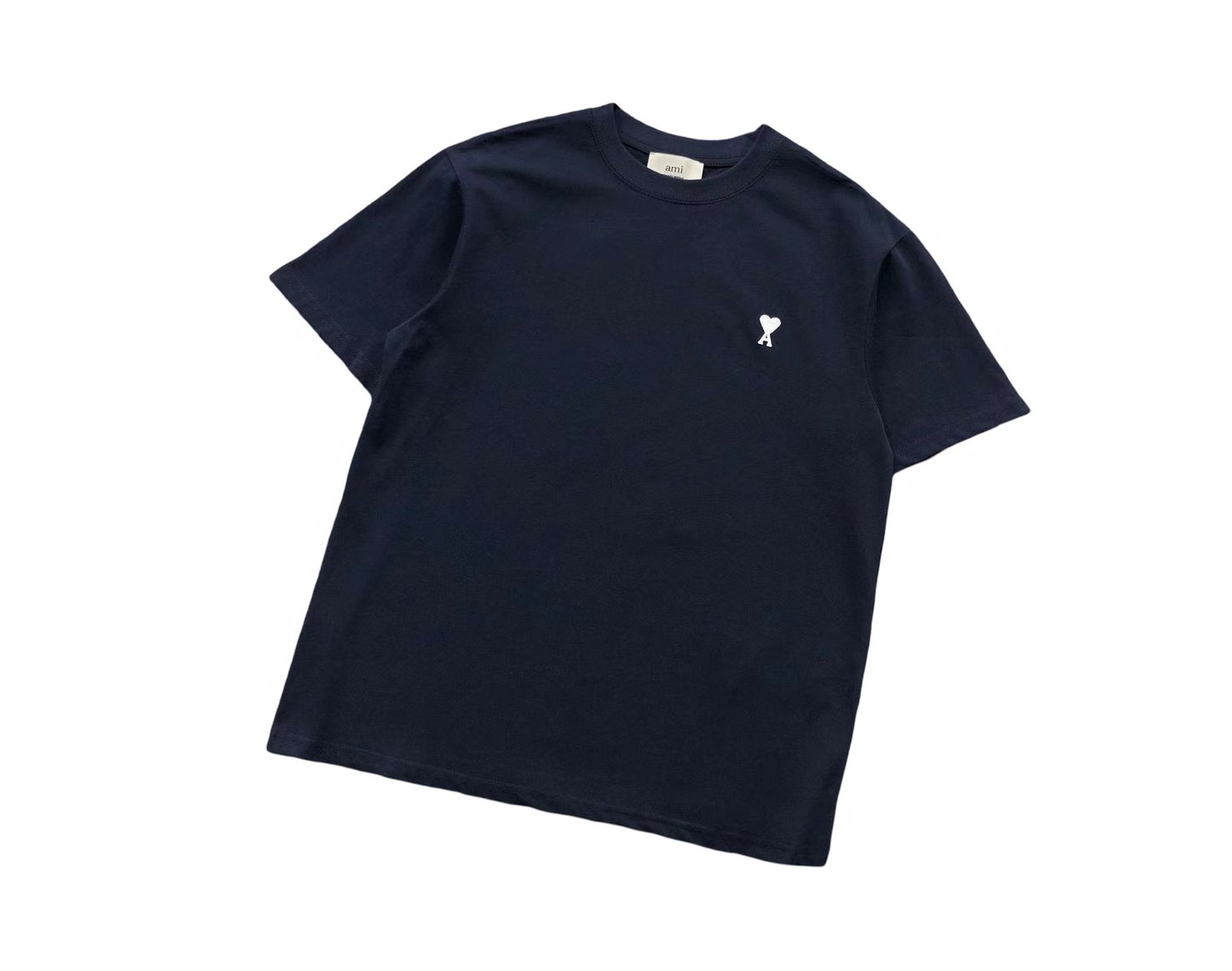 AMI Paris White Heart Tee Navy