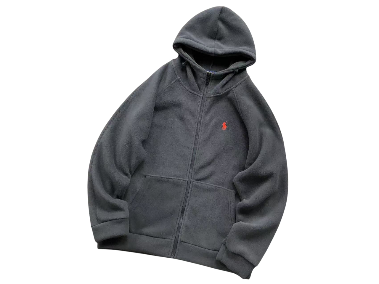 Ralph Lauren Sherpa Zip Hoodie Grey/Red