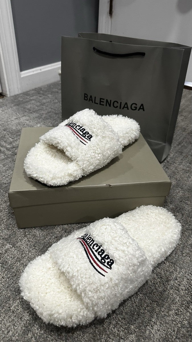 Balenciaga Furry Slide White